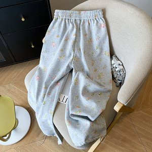 Повседневные широкие брюки с цветочным принтом, серые
