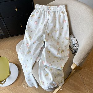 Повседневные широкие брюки с цветочным принтом, белые