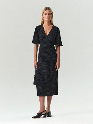 Платье миди из 100% вискозы в горох, PL1722/yanni
