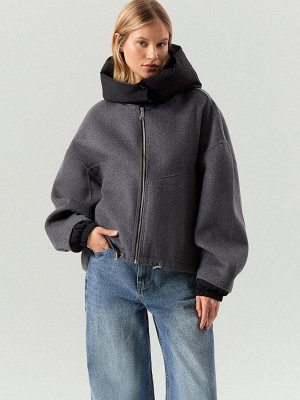 Полупальто из шерсти с отстегивающимся капюшоном, R137/harbor