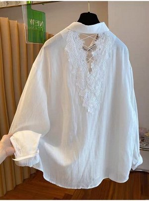 Кружевная рубашка с открытой спиной и длинными рукавами, белая