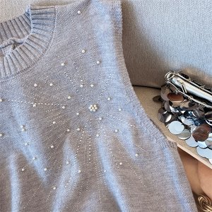 Жилет с бисером и стразами + рубашка кружевная, серая