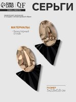 Серьги металл «Тренд» овал и треугольник, цвет чёрный в глянцевом золоте