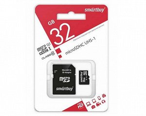 Карта памяти MicroSDHC SmartBuy 32GB cl10 UHS-I + SD, SB32GBSDCL10-01 recommended