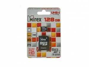 Карта памяти MicroSDXC MIREX 128GB cl10 UHS-I + SD, 13613-AD10S128 recommended