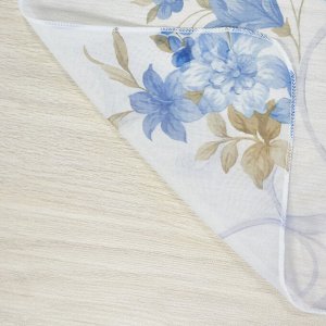Ткань Вуаль печать с рисунком лилии цвет голубой 6                (ш.300см)