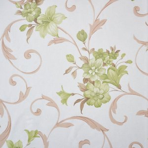 Ткань Вуаль печать с рисунком лилии цвет зеленый 8                  (ш.300см)