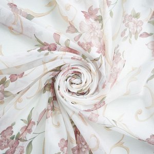 Ткань Вуаль печать с рисунком лилии цвет светло-коричневый 3                (ш.300см)