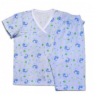 Пижама Ткань:Кулирка
Кофточка с V-образным вырезом горловины,  удлиненные шорты свободного кроя с поясом на резине 1,5 см.

Цвета в ассортименте.