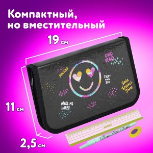 Пенал 1 отделение, ЮНЛАНДИЯ, металлизированный картон, конгрев, 19х11 см, Smiley, 271508
