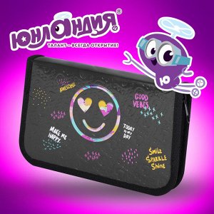 Пенал 1 отделение, ЮНЛАНДИЯ, металлизированный картон, конгрев, 19х11 см, Smiley, 271508