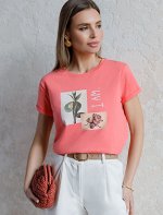 Футболка из премиального хлопка с эластаном коралловый_i am