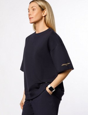 Футболка из тонкого премиального футера с эластаном т.синий_athleisure_mood