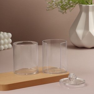 Органайзер для ватных палочек и дисков, с крышкой, 2 секции, 6.7x19 см, прозрачный