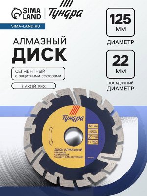 Диск алмазный отрезной ТУНДРА, сегментный с защитными секторами, сухой рез, 125x22 мм