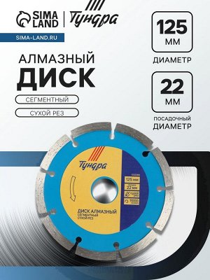 Диск алмазный отрезной ТУНДРА, сегментный, сухой рез, 125x22 мм