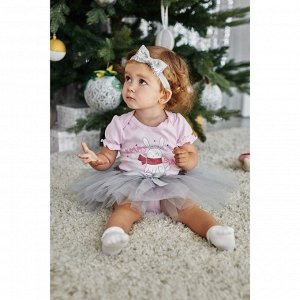 Набор: боди,юбка,повязка Крошка Я "Merry Christmas", розовый/серый, р.22, рост 62-68 см
