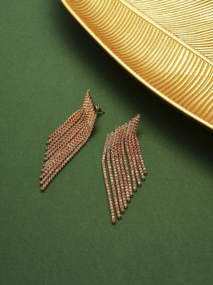 Серьги висячие со стразами «Вечное сияние» лесенка, белые в золоте