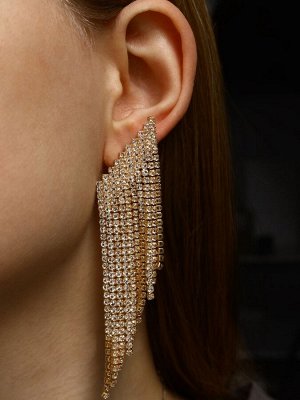 Серьги висячие со стразами «Вечное сияние» лесенка, белые в золоте