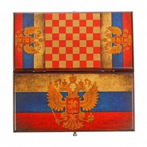 Нарды "Россия", деревянная доска 40х40 см, с полем для игры в шашки