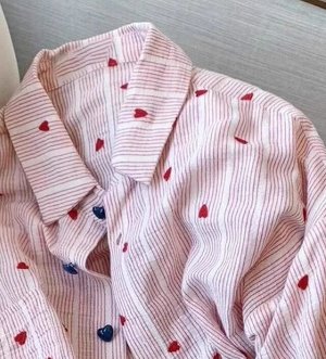 Рубашка с длинными рукавами в сердечках, розовая