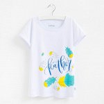 Футболка для девочки &quot;Перья&quot;, белая, р-р 32 (110-116 см) 5-6 л., 95% хл., 5% эл.