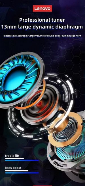 Беспроводные наушники Lenovo LP6 TWS с защитой от воды и RGB подсветкой