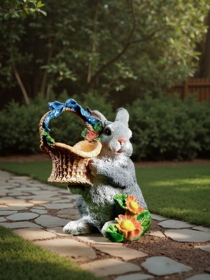 Садовая фигура из полистоуна «Зайка с лукошком», 33.5x28x28 см