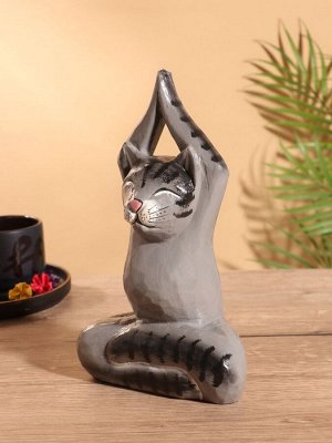Сувенир интерьерный «Кот-йог», 25 см, дерево