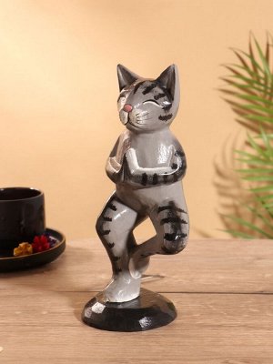Сувенир интерьерный «Кот-йог», 28 см, дерево