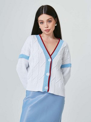 3856 Кардиган женский цвет белый-голубой