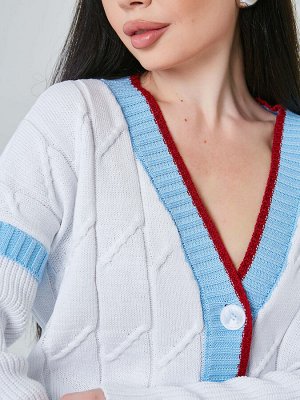 3856 Кардиган женский цвет белый-голубой