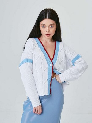 3856 Кардиган женский цвет белый-голубой