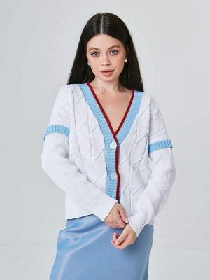 3856 Кардиган женский цвет белый-голубой