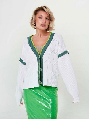 3856 Кардиган женский цвет белый-зелёный