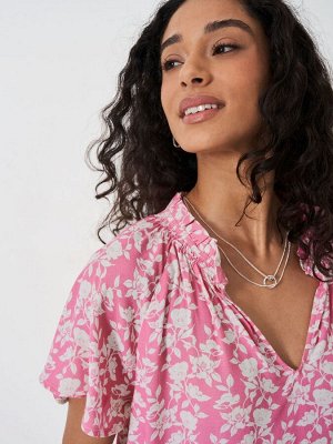 Розовый - Crew Clothing Lia Frill V-образный вырез блузка