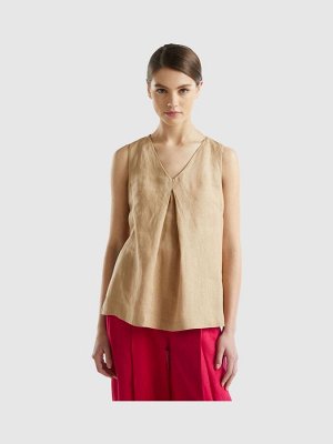 Коричневая блузка Benetton из 100% льна