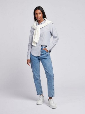 Синий - US Polo Assn. Женская классическая рубашка Oxford из 100% хлопка в полоску