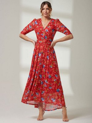 Платье макси Jolie Moi с V-образным вырезом и короткими рукавами из сетки