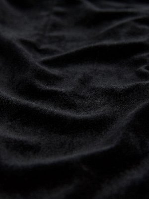 Черное мини-платье с длинными рукавами и бантом из бархата со стразами