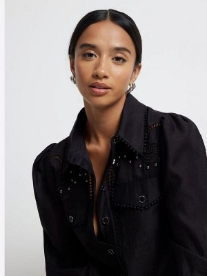 Платье-рубашка River Island Petite с заклепками и ажурной отделкой