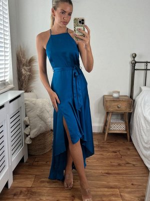 Платье макси с асимметричным подолом Style Cheat Fleur Halter из сатина