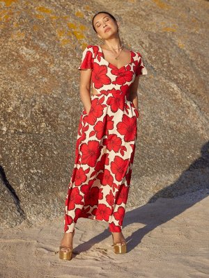 Платье Myleene Klass с красным цветочным принтом и вырезом на спине
