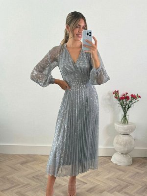 Платье макси Style Cheat Monroe с рукавами-фонариками и блестками