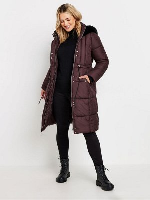 Стеганое пальто с искусственным мехом на капюшоне от M&Co