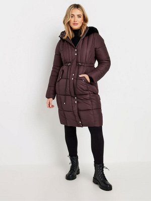 Стеганое пальто с искусственным мехом на капюшоне от M&Co