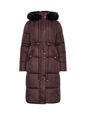 Стеганое пальто с искусственным мехом на капюшоне от M&Co