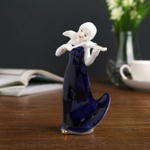 Сувенир керамика "Девушка-ангел скрипачка" кобальт 15х9х7.5 см