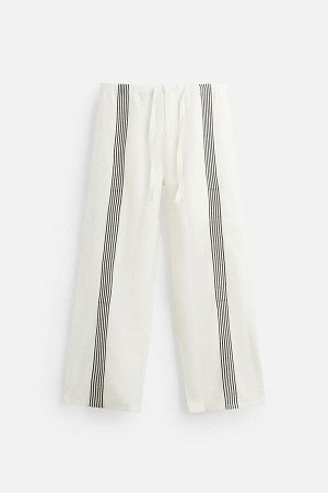 Брюки ЦВЕТ как на первом фото 100% ЛЬНЯНЫЕ БРЮКИ В ПОЛОСКУ (HOSE AUS 100 % LEINEN MIT STREIFEN) Брюки свободного кроя из льняной ткани. Эластичный пояс с регулируемым шнурком. Боковые карманы и деталь