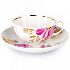 Сервиз чайный фарфоровый "Пурпуровый цветок" 15 предметов на 6 персон, форма "Тюльпан", ручная роспись (Россия)